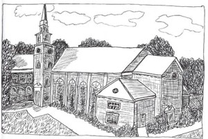 Church Exterior (c)Sept2014 pen & ink by Lauren Curtis